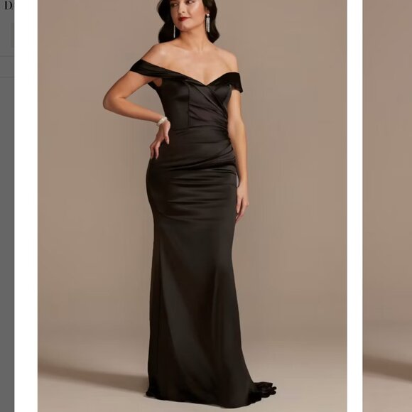 GALINA SIGNATURE satin off-the-shoulder mermaid dress - Black Bridesmaid Dress - Picture 1 of 13